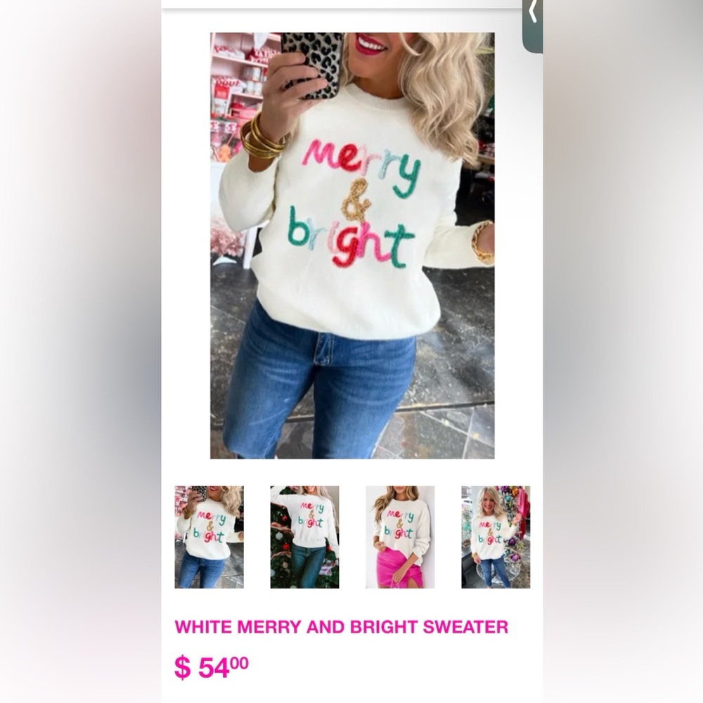 Festive White Sweater with Colorful Design— “Merry & Bright” - Picture 3 of 10